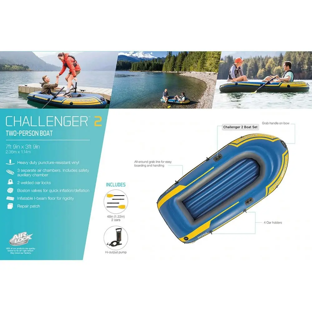 Intex 236cm Challenger 2 Inflatable/Floating Sports Boat w/ Oars/Paddles 14y+