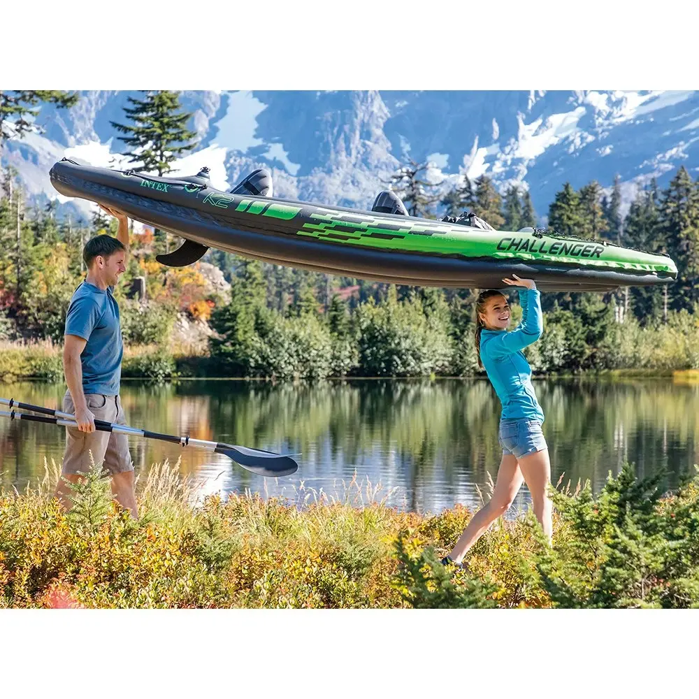 Intex Sports Challenger K2 Inflatable Kayak 2 Seat Floating Boat Oars River/Lake