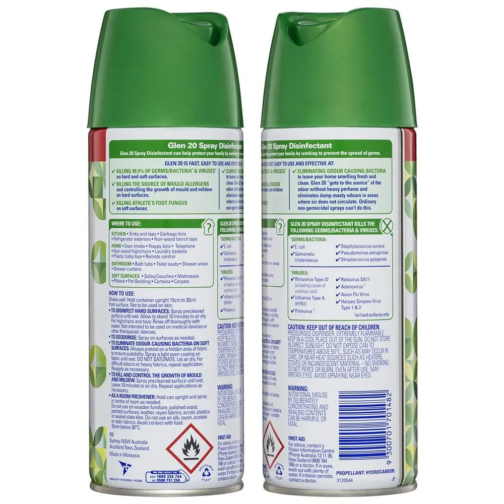 6PK Glen 20 Disinfectant Spray 300g Kills 99.9% of Germs Summer Garden