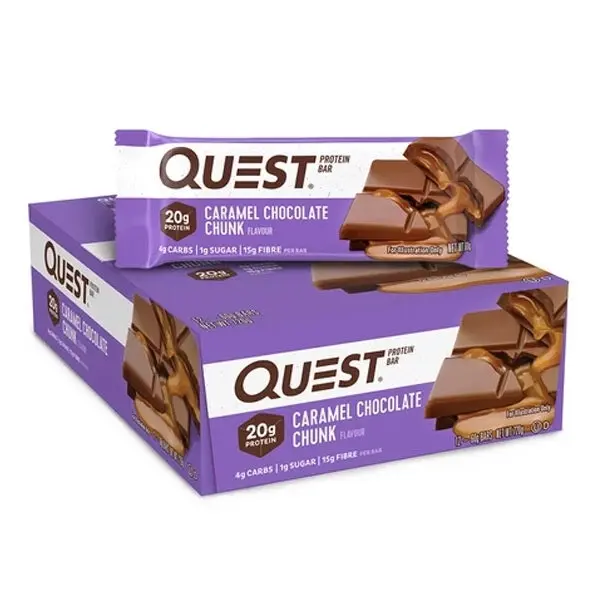 12pc Quest 60g High Protein Bar Healthy Snack Diet Treat Caramel Chocolate Chunk