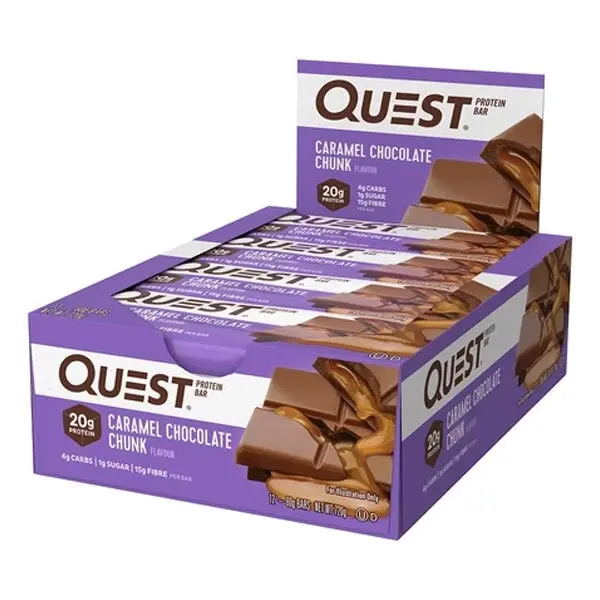 12pc Quest 60g High Protein Bar Healthy Snack Diet Treat Caramel Chocolate Chunk