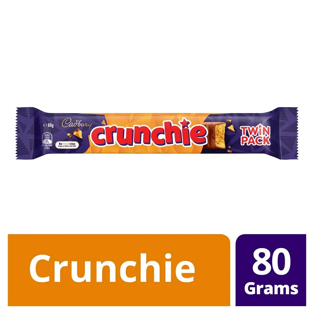 24pc Cadbury Crunchie Milk Chocolate Bar 80g Choco Coated Honeycomb Twin Pack