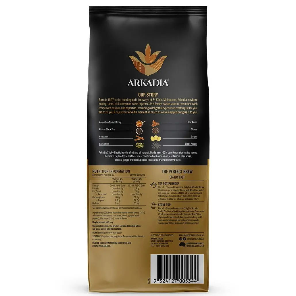 Arkadia 1kg Handcrafted Sticky Chai Loose Leaf Honey Blend Black Tea Hot Drink