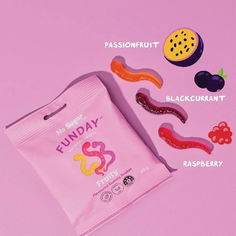 12pk Funday Mixed Fruity Flavoured Gummy Lolly/Candy Soft Chews Snake Mix 600g