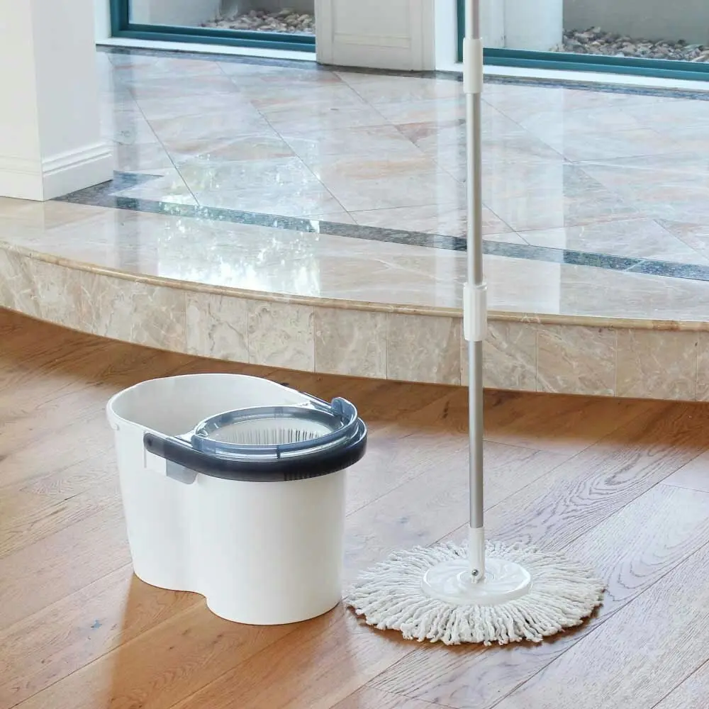 White Magic Hand Press Turbo Microfibre Spin Mop w/ Bucket Floor Surface Cleaner