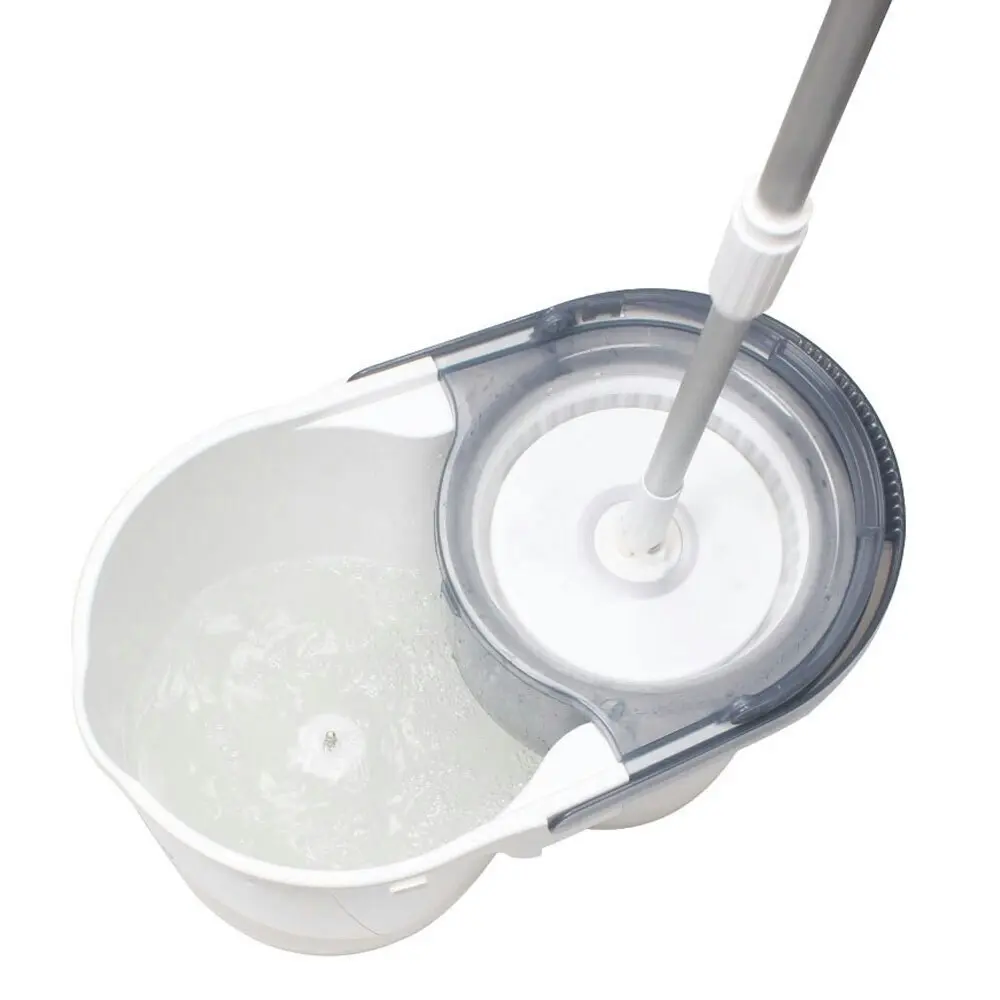 White Magic Hand Press Turbo Microfibre Spin Mop w/ Bucket Floor Surface Cleaner