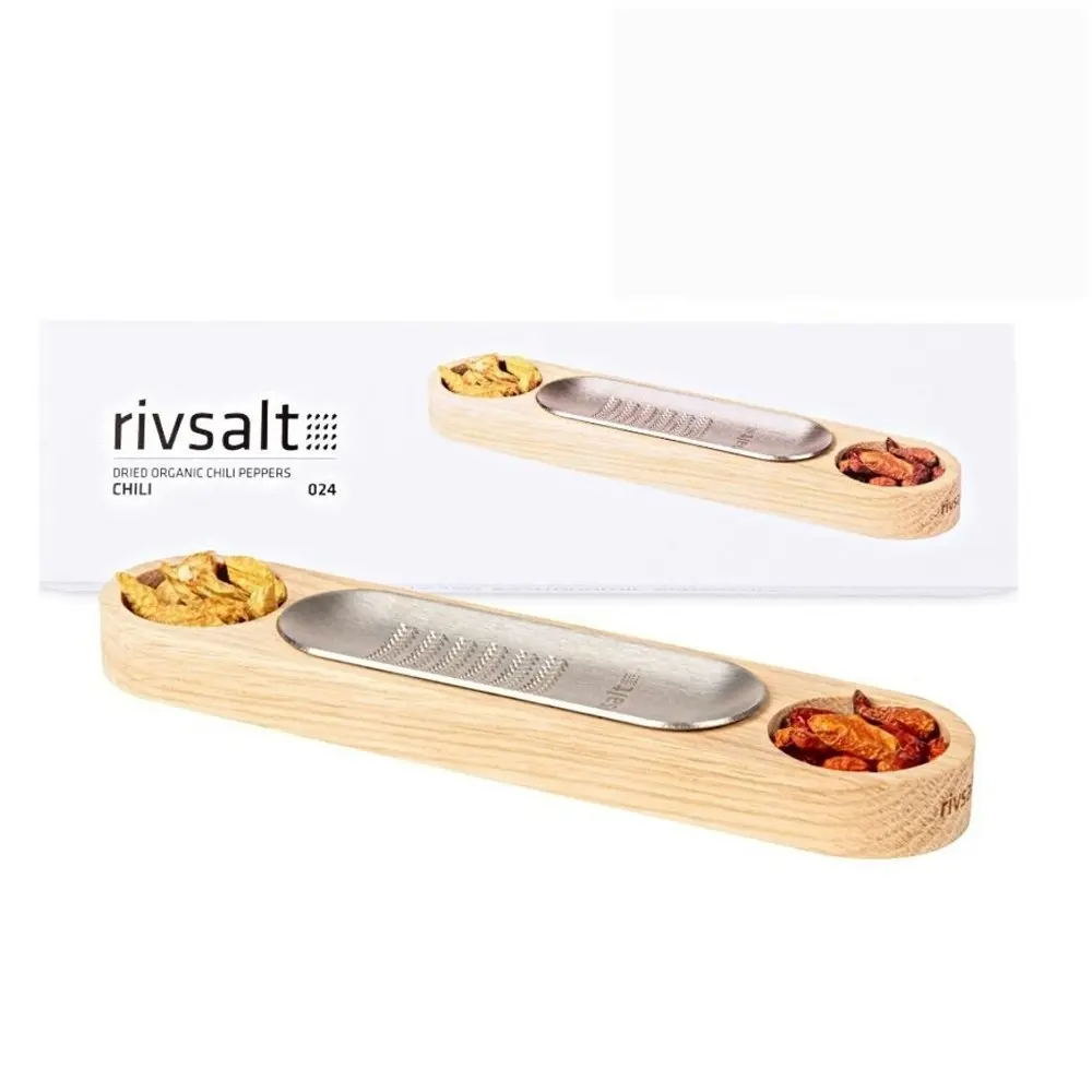 2pc Rivsalt Grater/Oak Holder w/ Dried Organic Yellow/Red Chilli Peppers Cooking