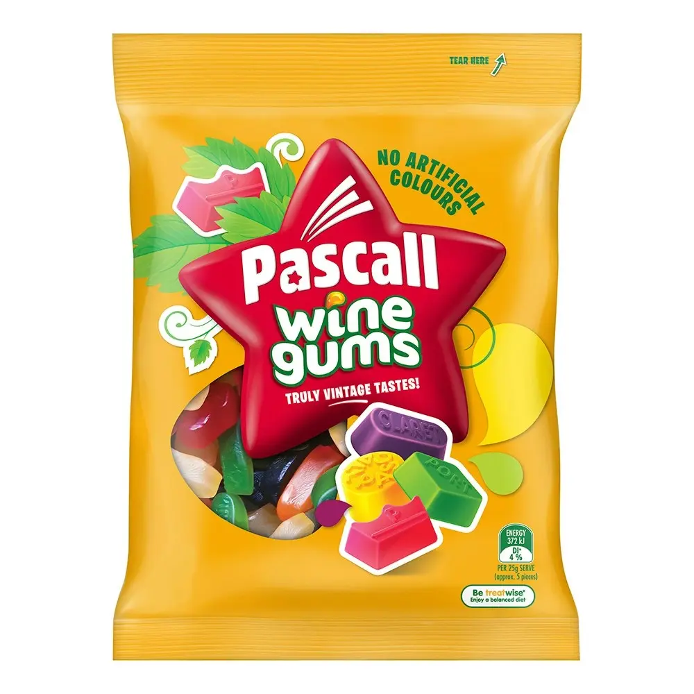 6x Pascall 220g Wine Gums Lollies Confectionery Bag Gummy Candies Fruity Treat