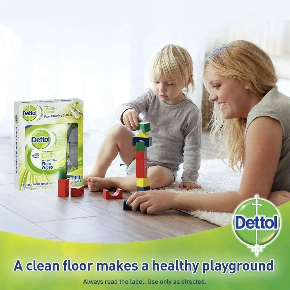 2x Dettol Healthy Clean Antibacterial Floor Wipe Cleaning System Fresh Lime Mint