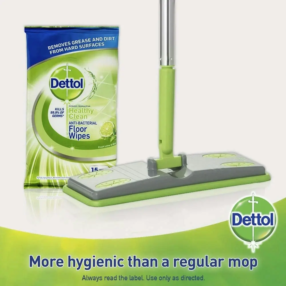 2x Dettol Healthy Clean Antibacterial Floor Wipe Cleaning System Fresh Lime Mint