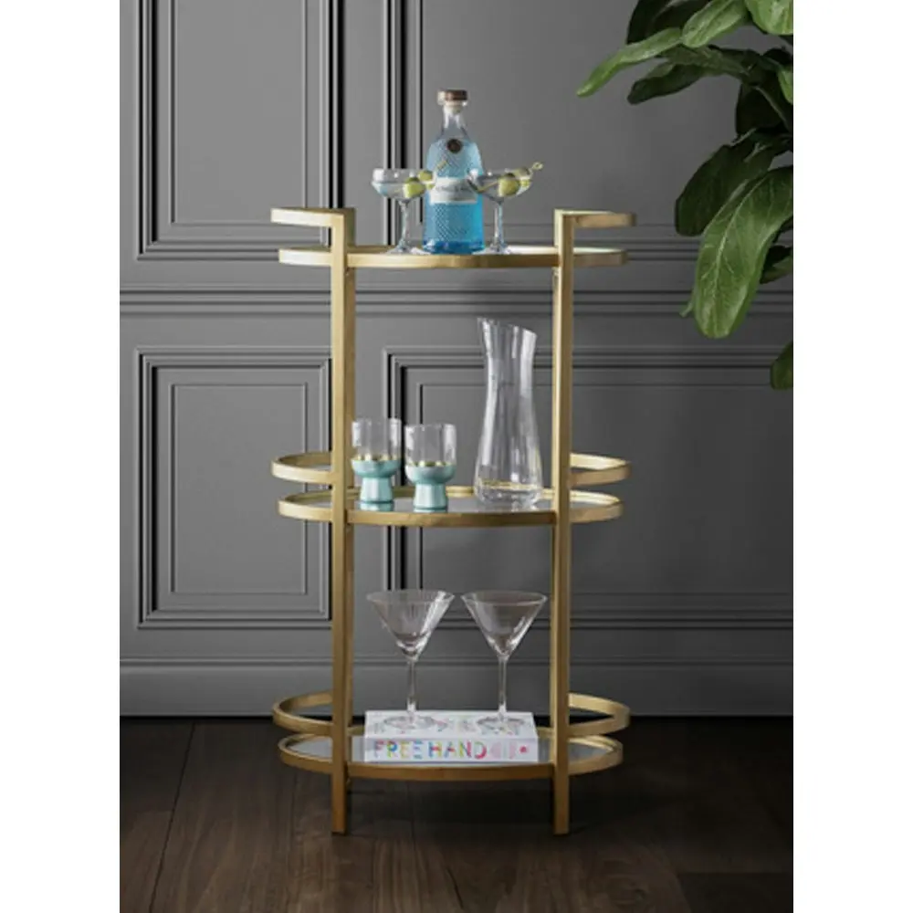 Bradley 89cm Display Unit Storage Rack Stand Glassware Bar Home Organiser Gold