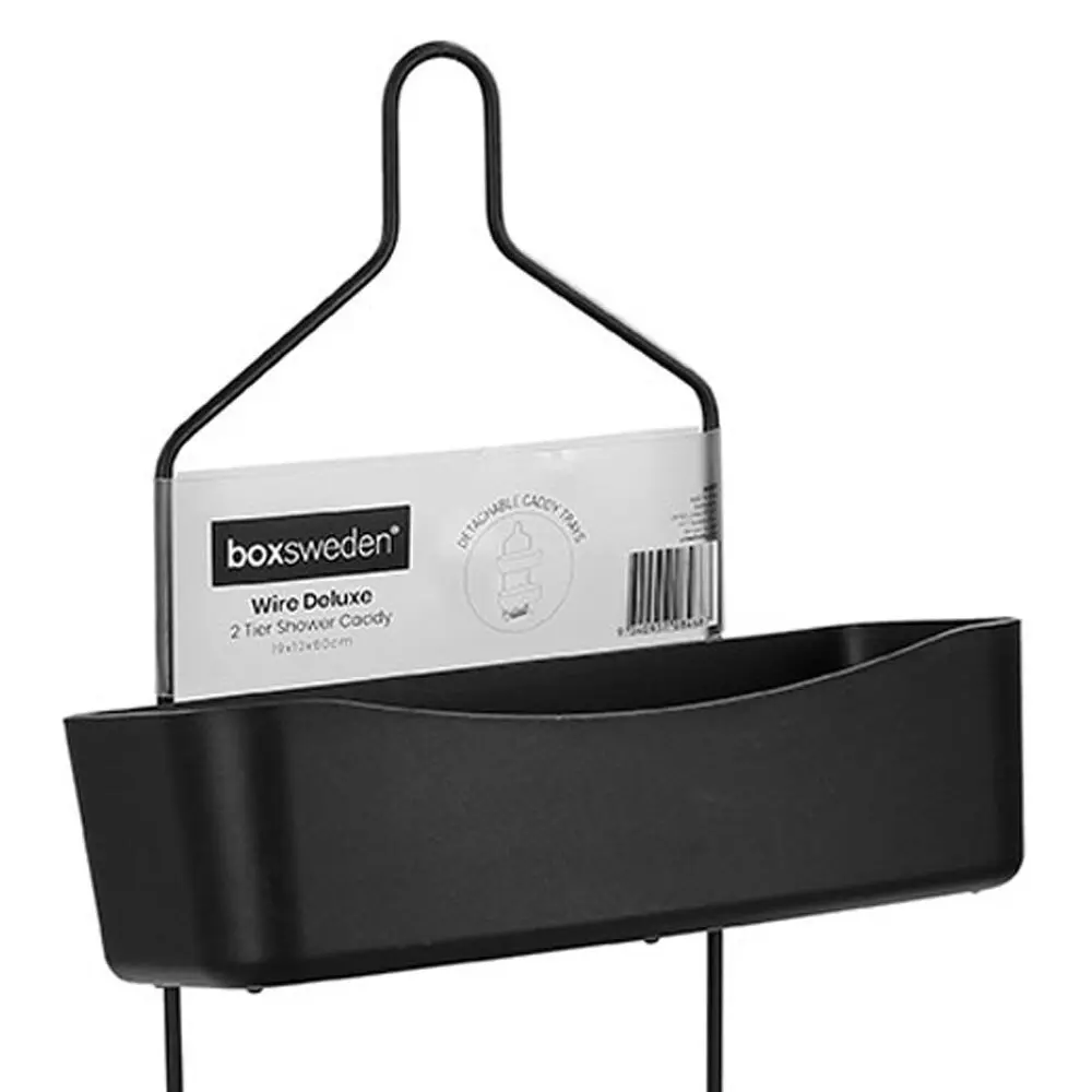 Boxsweden 60cm Wire Deluxe 2 Tier Shower Caddy w/ Detachable Holder/Tray Black