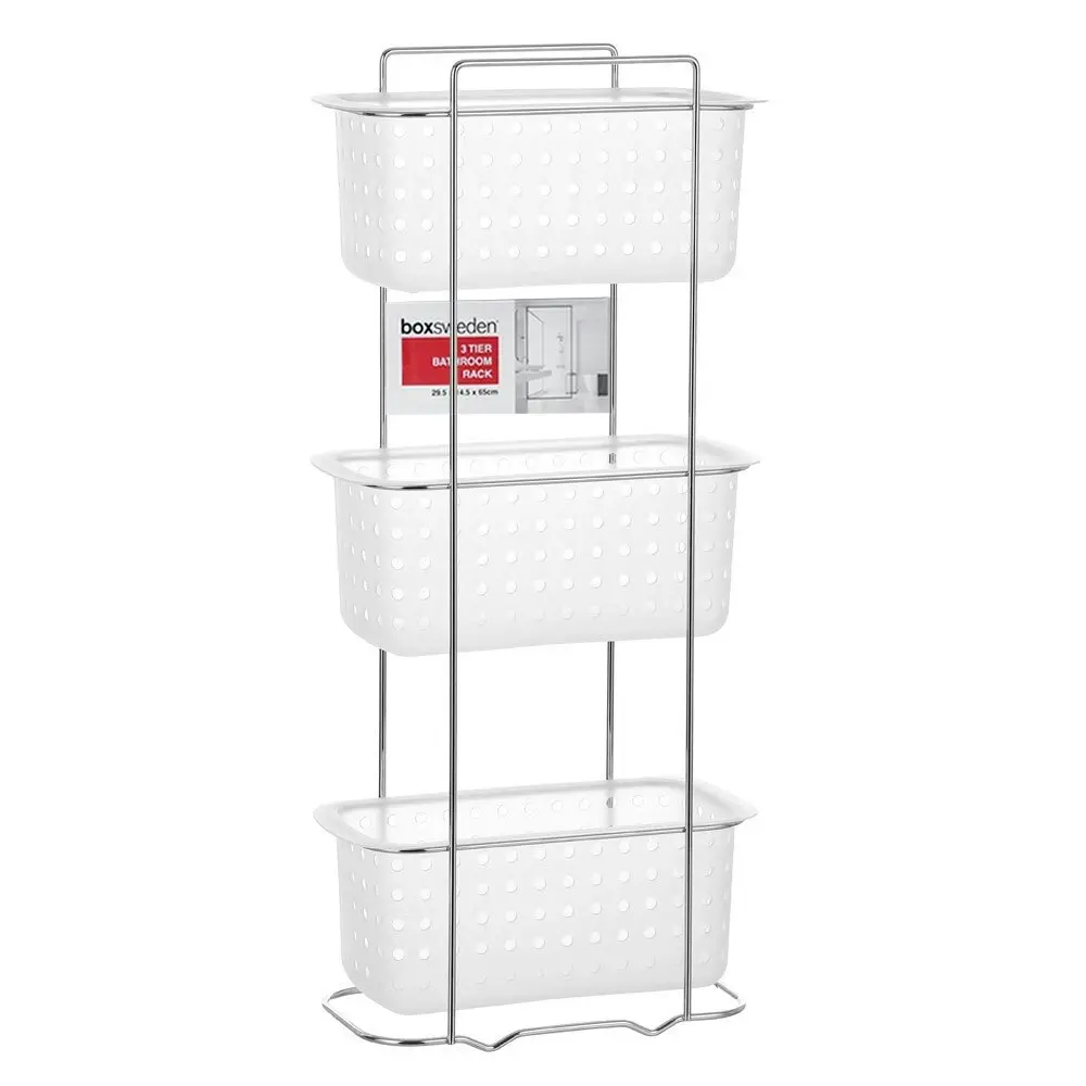 Boxsweden 3 Tier Bathroom Rack Standing Storage Organiser Stand Frosted Clear