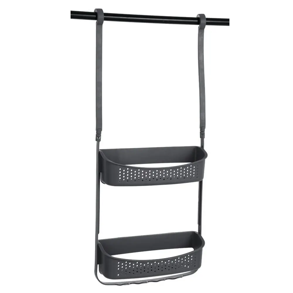 Boxsweden 2 Tier Shower Caddy Plastic Dual Hanging Storage Bath Organiser Grey