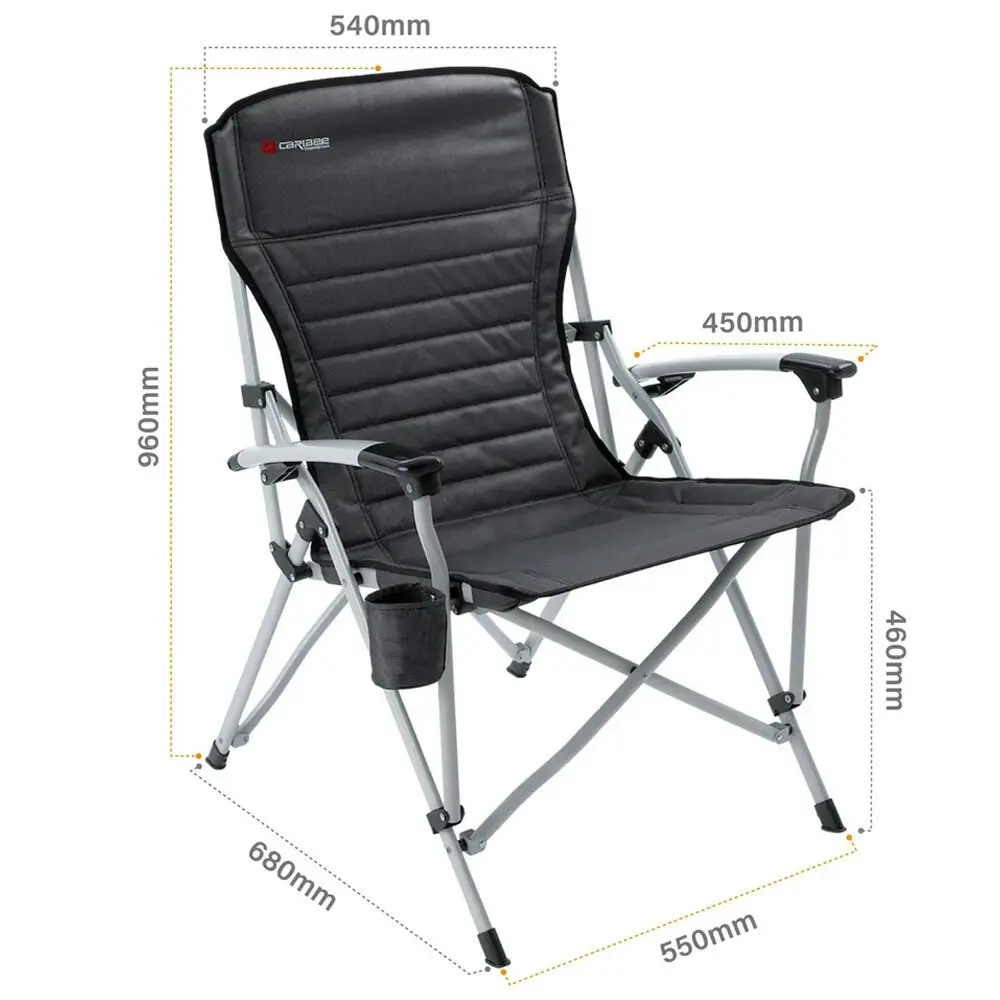 Caribee Arm Chair Crossover Aluminium Folding Outdoor Beach Picnic Camping Black