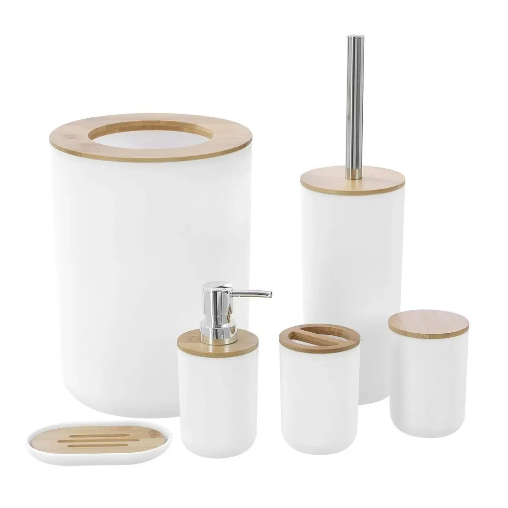 3x Boxsweden 330ml Bano Liquid Soap Dispenser Bamboo Top 7.5x16cm BPA Free WHT