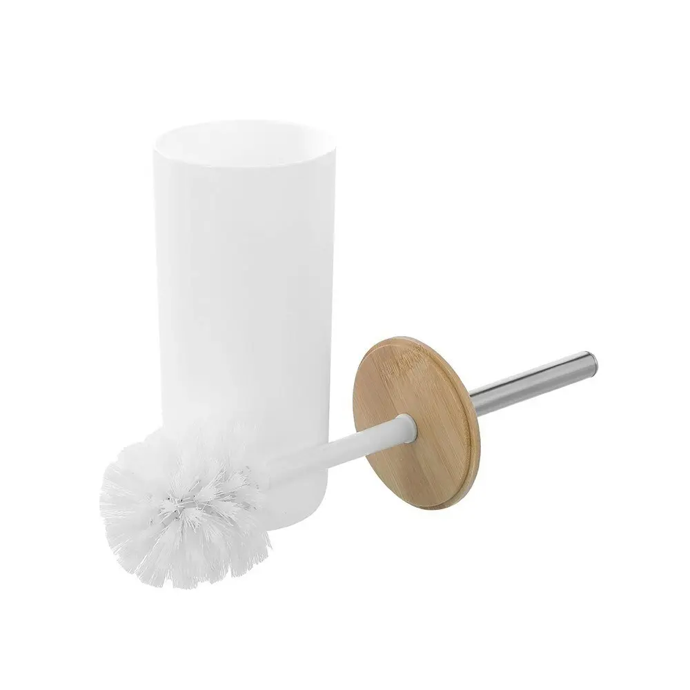 2x Boxsweden Bano Toilet Brush/Holder Bamboo Top 10.5x10.5x35cm Cleaner White