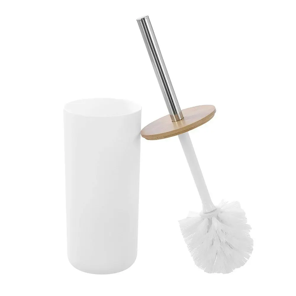 2x Boxsweden Bano Toilet Brush/Holder Bamboo Top 10.5x10.5x35cm Cleaner White