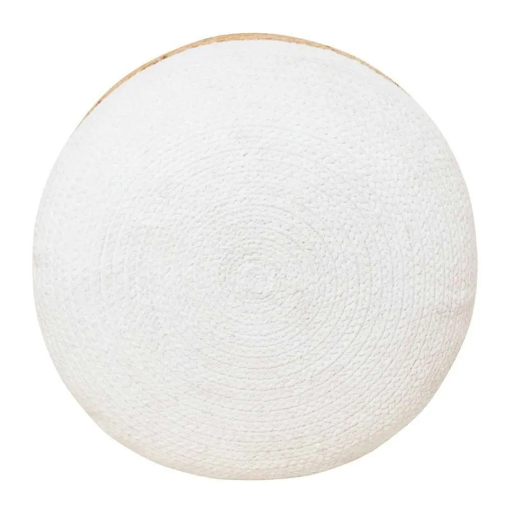 J. Elliot Henri Round Jute/Cotton Ottoman 45cm Home Lounge/Patio Foot Stool WHT