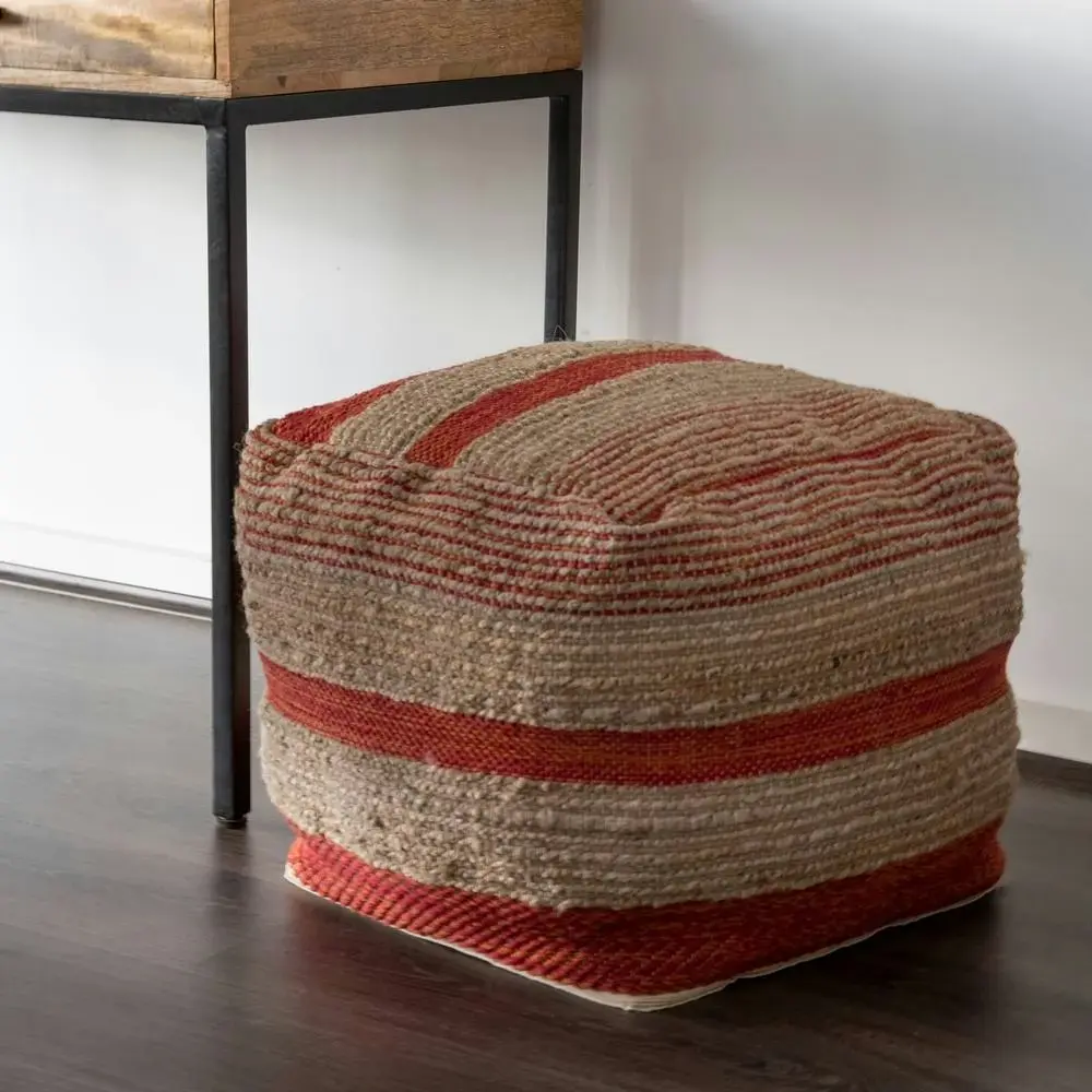 J. Elliot Henri Square Jute/Cotton Ottoman 45cm Lounge/Patio Foot Stool Brick