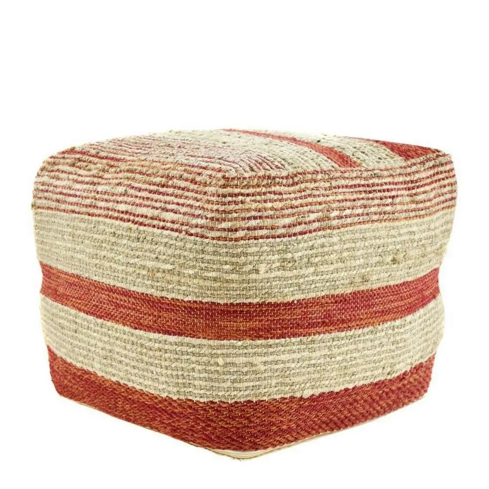 J. Elliot Henri Square Jute/Cotton Ottoman 45cm Lounge/Patio Foot Stool Brick