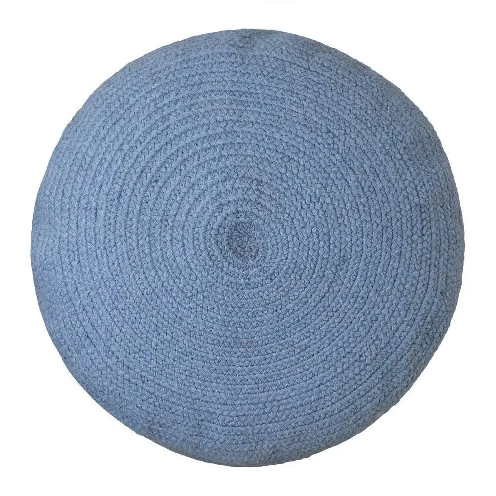 J. Elliot Henri Round Jute/Cotton Ottoman 45cm Lounge Foot Stool Steel Blue