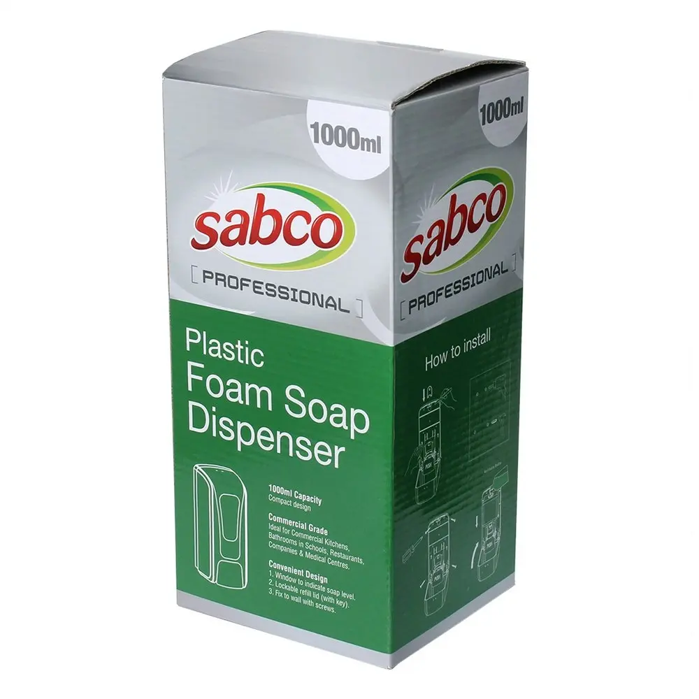 Sabco Professional 1000ml Plastic Foam Soap Dispenser Wall Mounted Container WHT