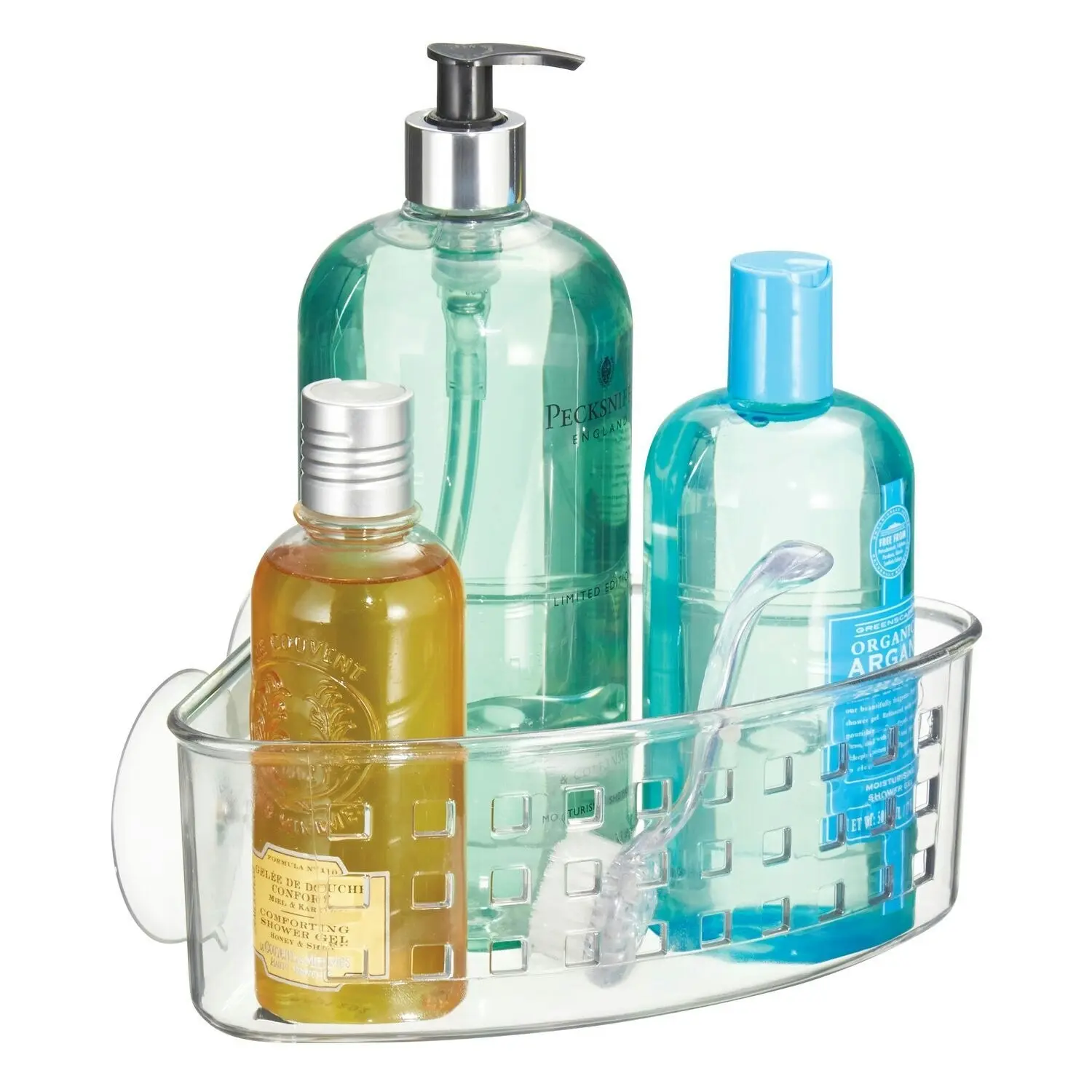 Idesign 23x16.5cm Shower Caddy Corner Suction Basket Shampoo/Soap Storage Clear