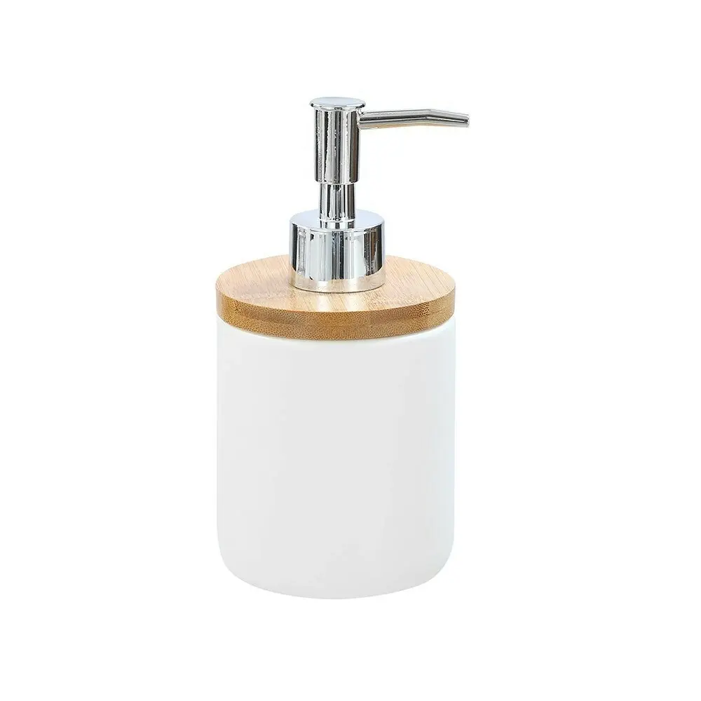 3x Boxsweden Bano 8x16cm Bathroom Ceramic Soap Dispenser w/Bamboo Top WHT