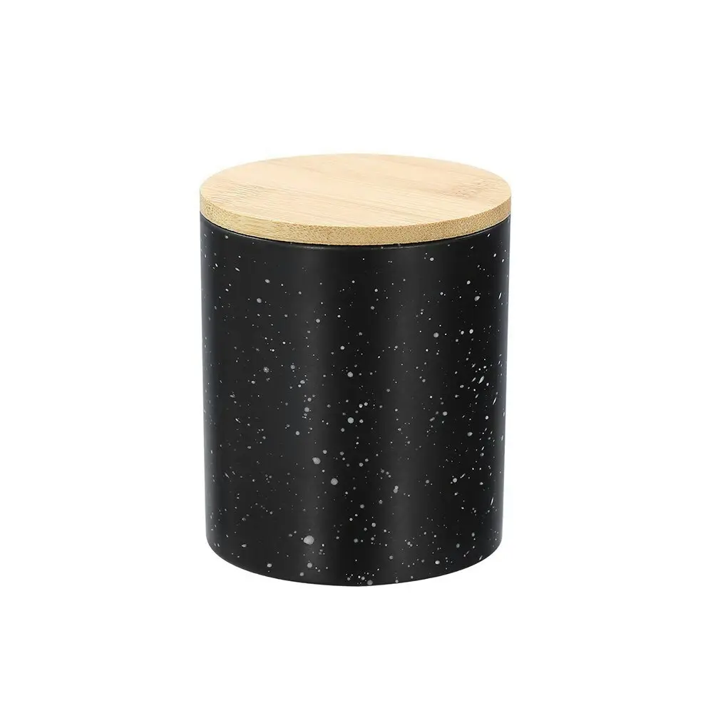 3x Boxsweden Bano 8x10cm Ceramic Bathroom Cup Holder w/ Bamboo Lid Black Speckle