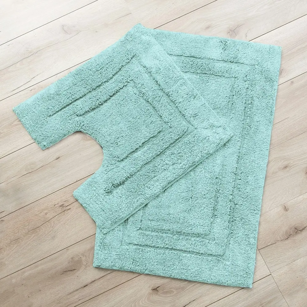 2pc Renee Taylor 2200GSM Soft Tufted Bath/Contoured Mat Carpet/Rug Set Aqua