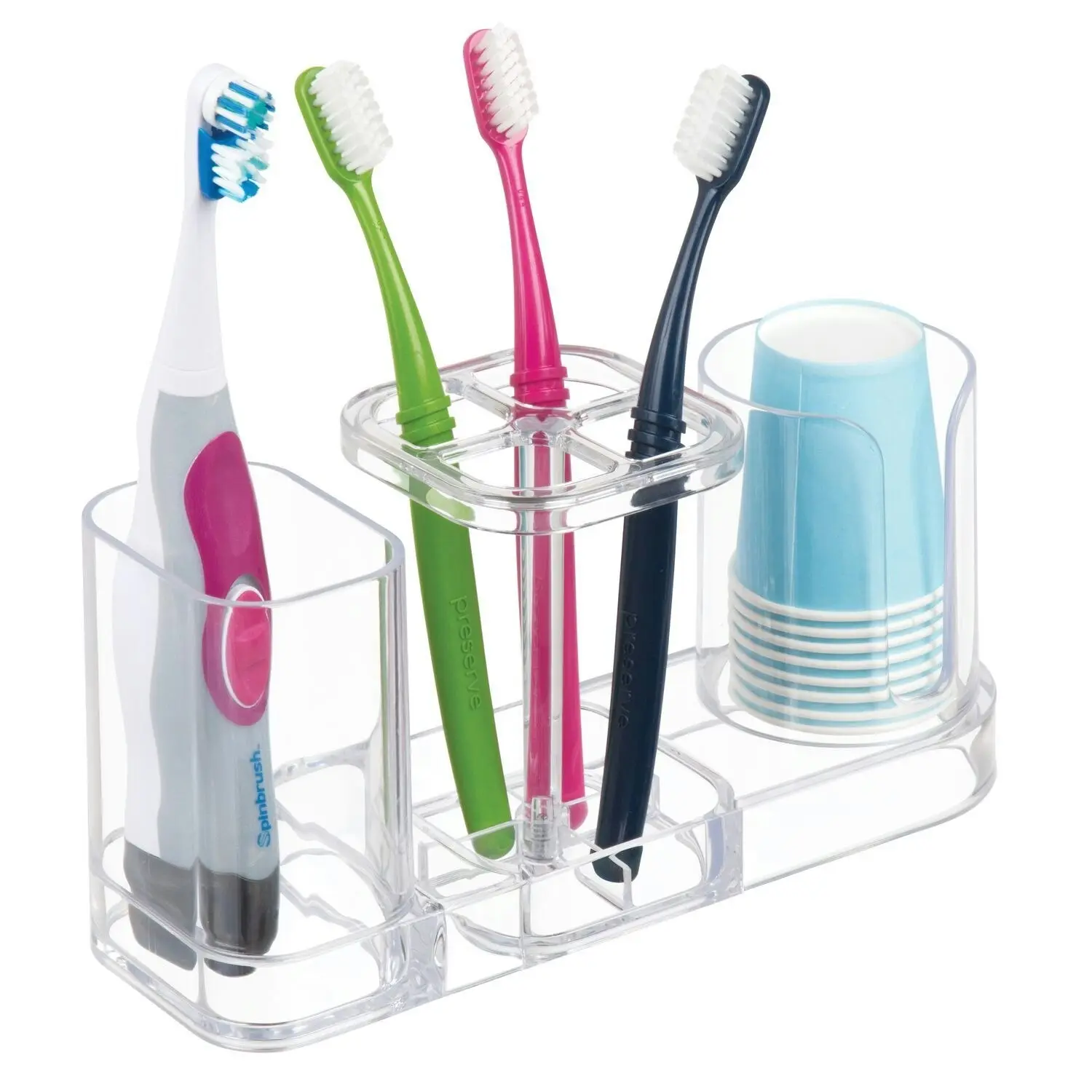 Idesign Med+Dental Centre Bathroom Toothbrush Caddy w/dispenser 10.8cm Clear