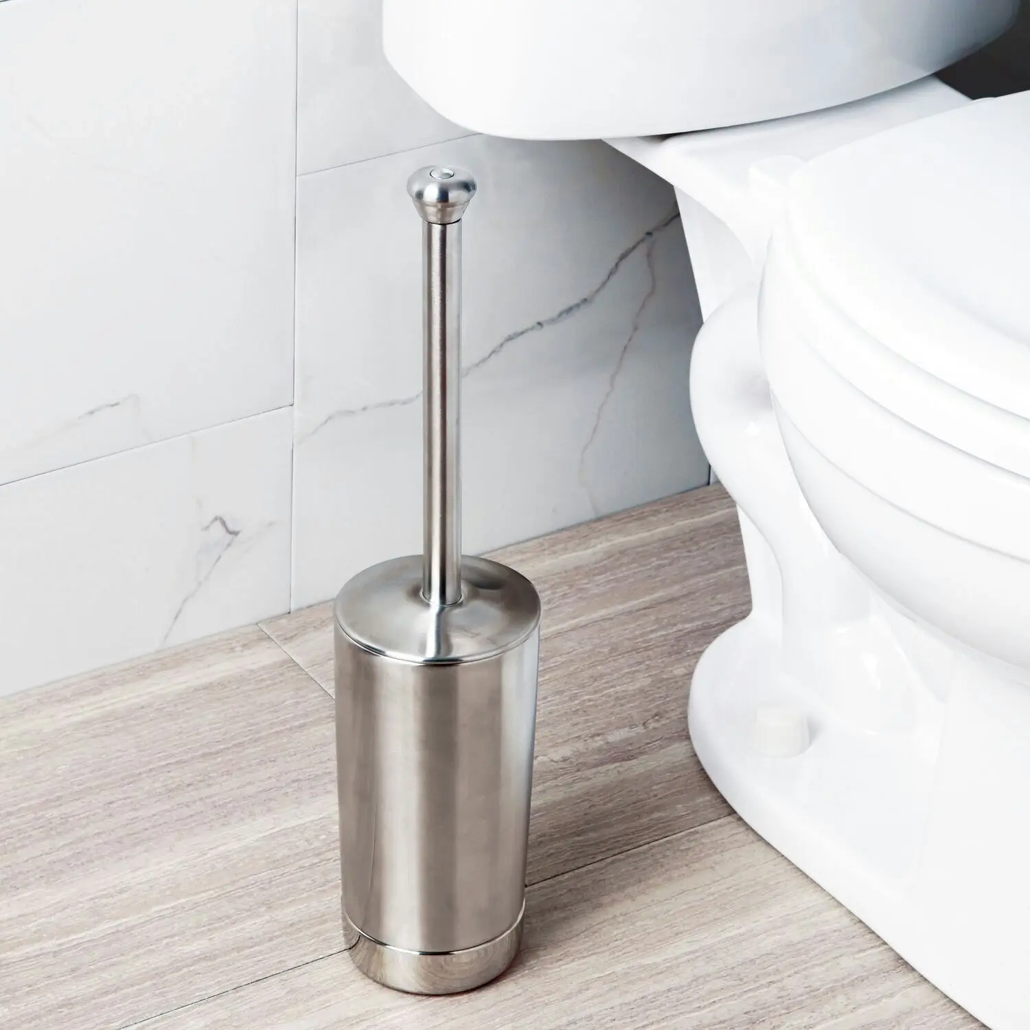 Idesign York Metal Stainless Steel Bowl Bathroom Toilet Brush w/Holder 49.4cm