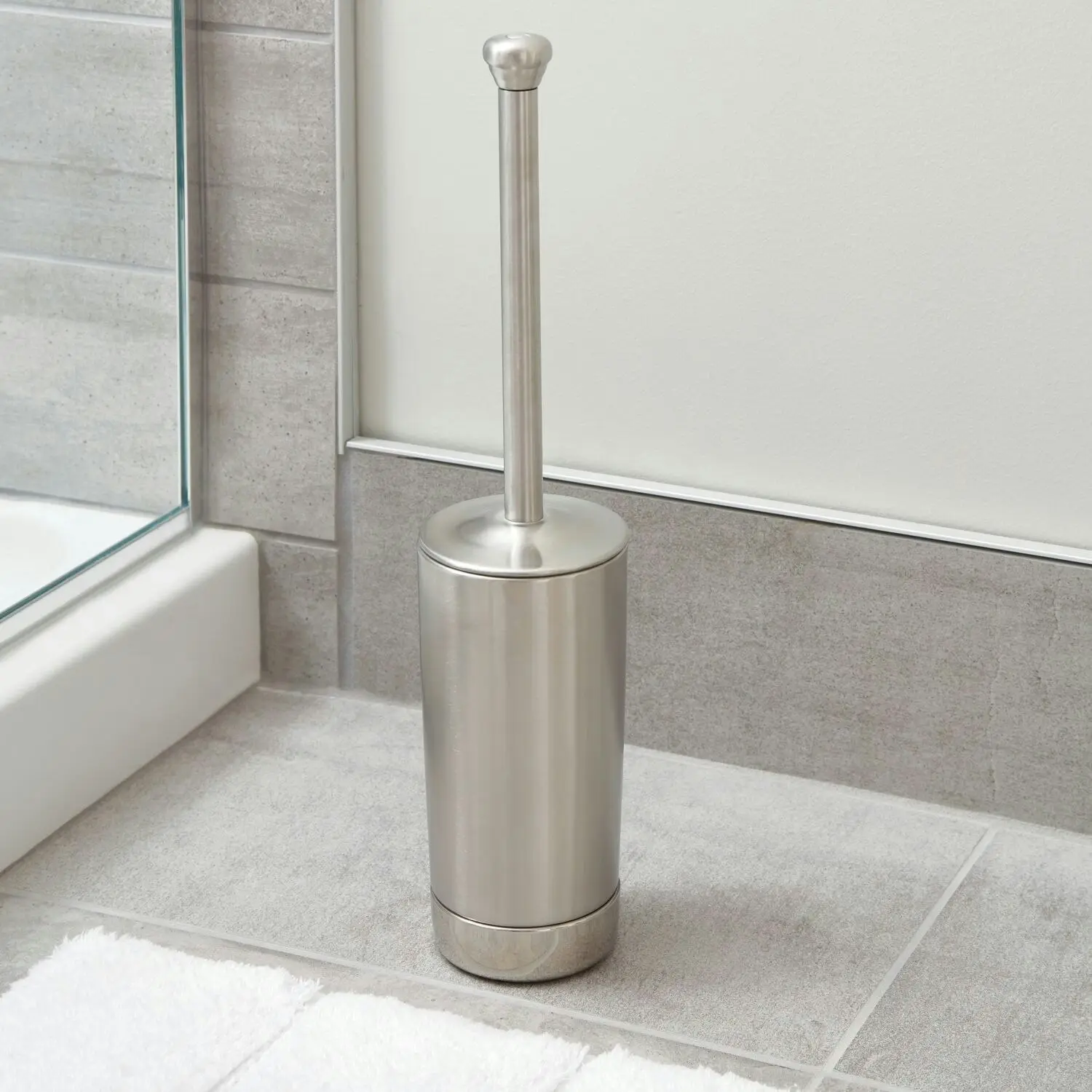 Idesign York Metal Stainless Steel Bowl Bathroom Toilet Brush w/Holder 49.4cm