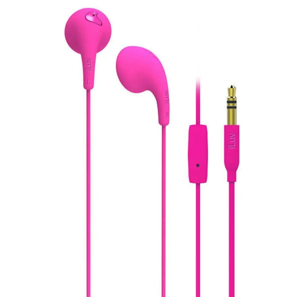 2PK ILuv Pink Bubble Gum Talk Earphones Headset Mic for iPhone iPad IOS Android