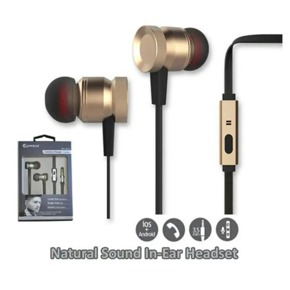 Sansai Metallic Gold Stereo Earphones/Headphones w/ Mic Headset for iPhone