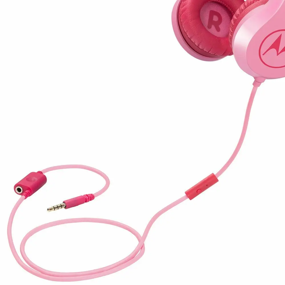 Motorola Kids Wired Over-Ear Headphones w/ In-line Mic/3.5mm Audio Splitter Pink