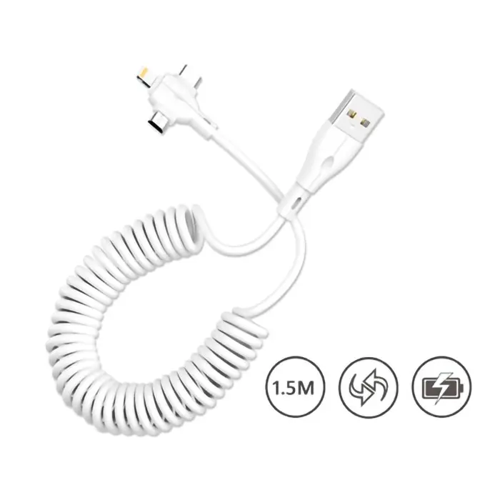 2x Sansai 3in1 USB USB-C Micro Charging Coiled 1.5m Cable for iPad/iPhone Assort