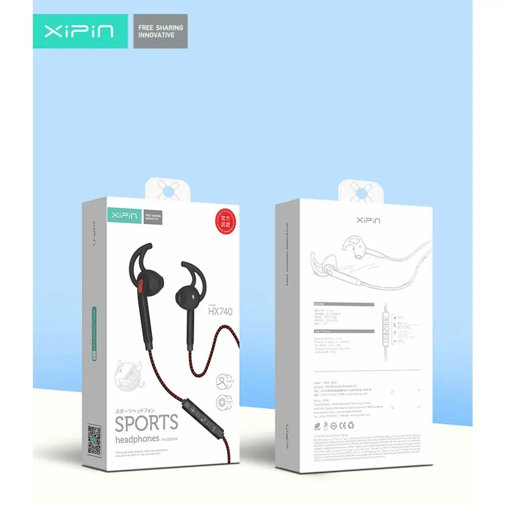 Xipin 3.5mm Ear Hook 1.2m Sports/Gym Headphone/Earphone w/Mic/Vol Control BLK