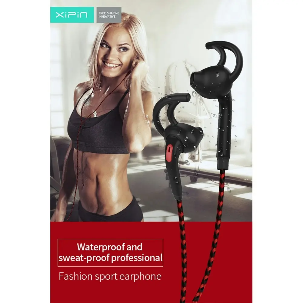 Xipin 3.5mm Ear Hook 1.2m Sports/Gym Headphone/Earphone w/Mic/Vol Control BLK