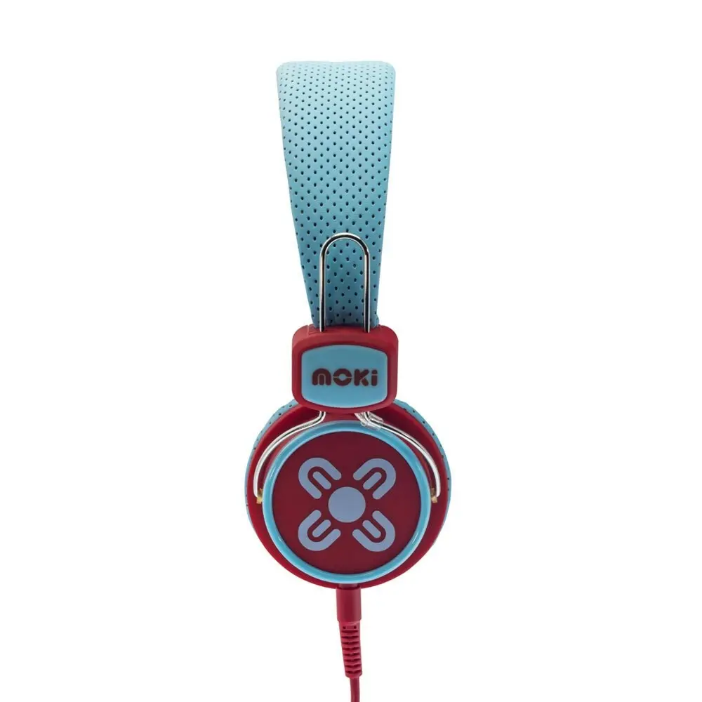 Moki Kid Safe Volume Limited Headphones Over Ear Cup Headband Kids 3y+ Blue/Red