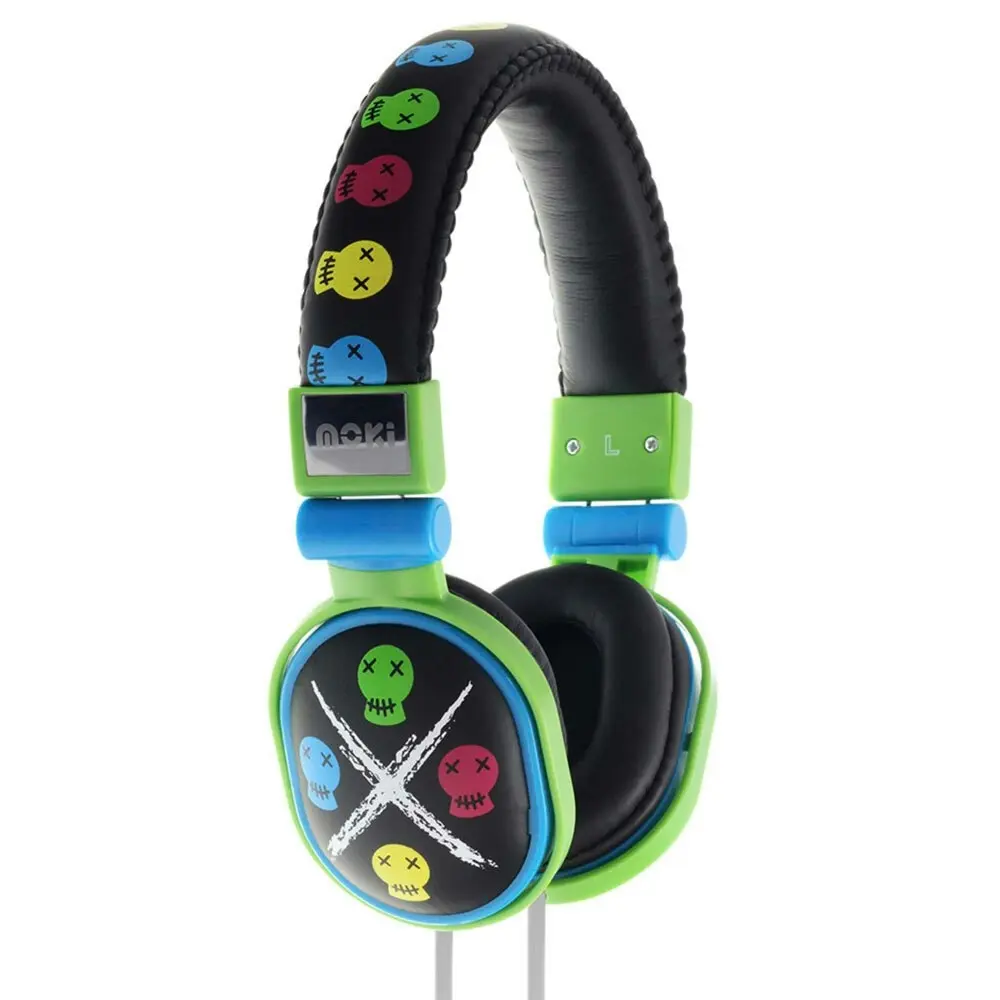 2x Moki Popper Children/Kids Headphones Over Ear Cup Stereo Headband Skull Black