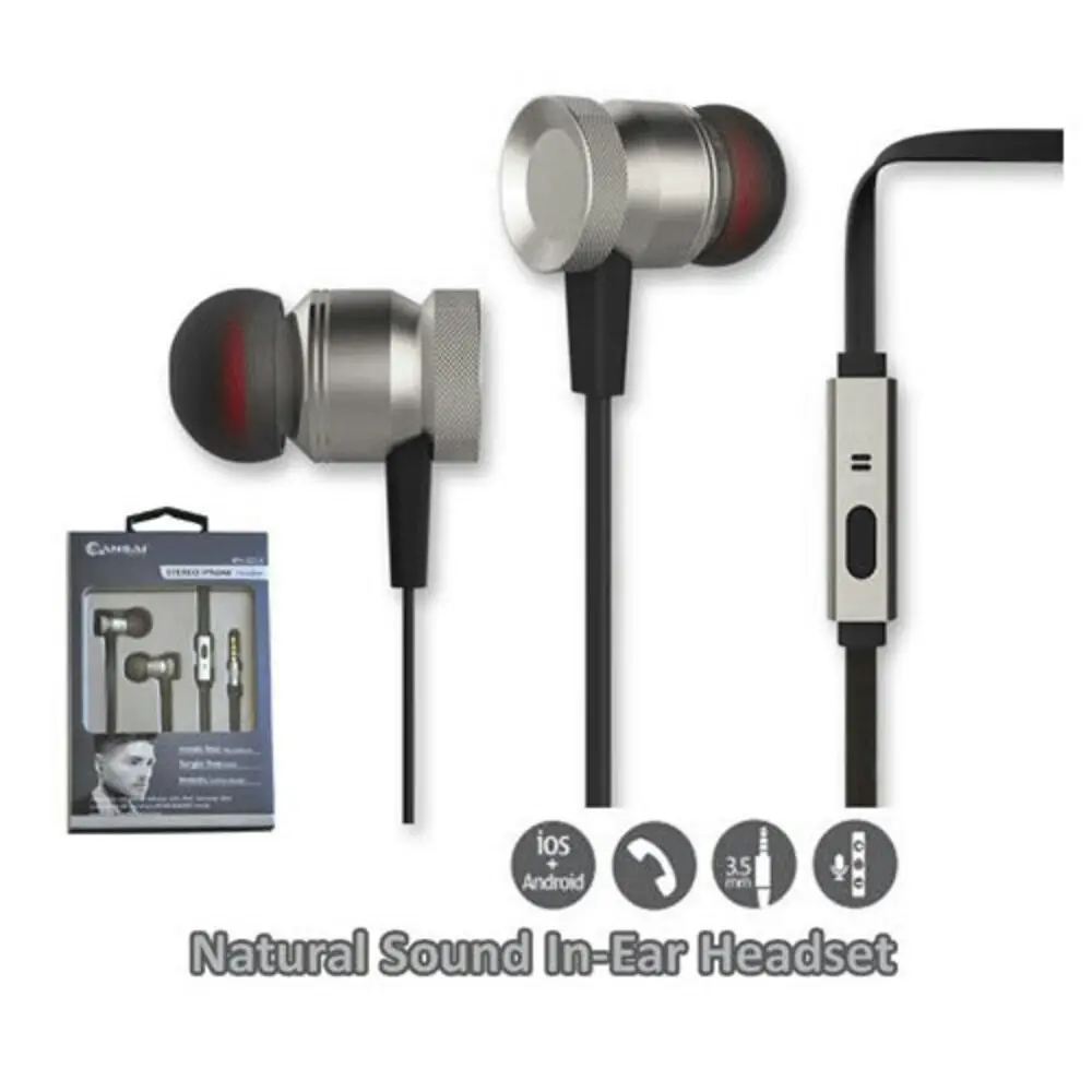 Sansai Metallic Stereo Earphones/Headphones w/Mic/AUX Input for Iphone Silver