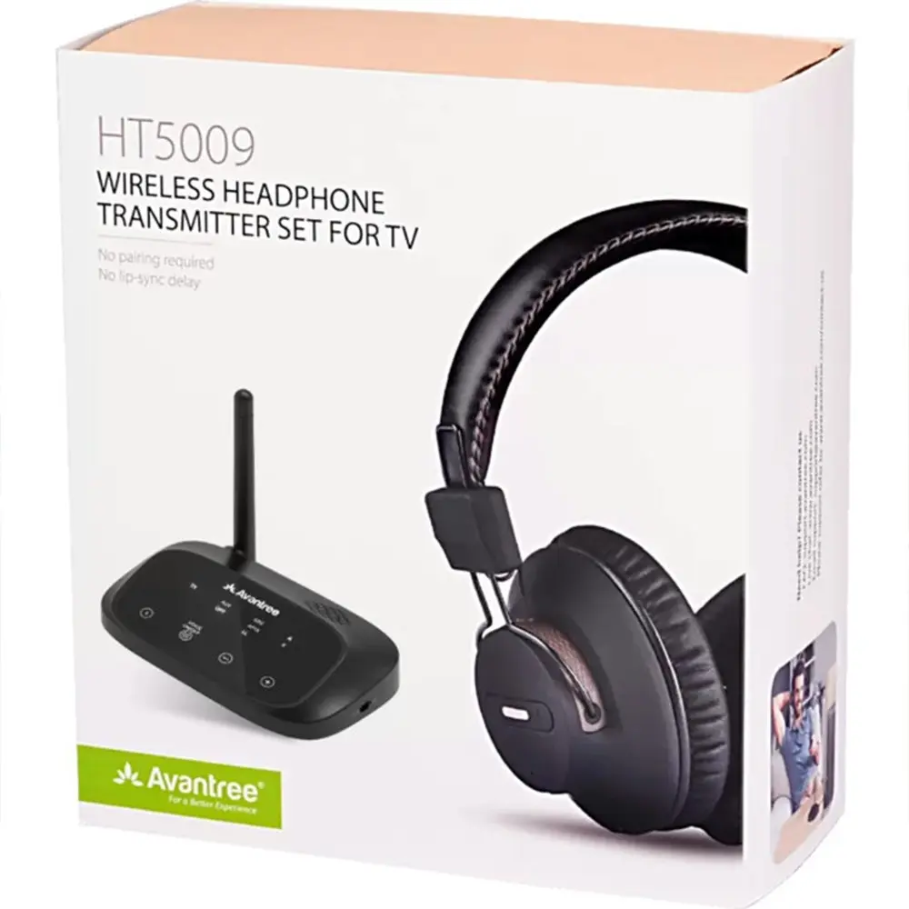 Avantree HT5009 Wireless TV Audio Bluetooth Headphones & 50m Transmitter Black