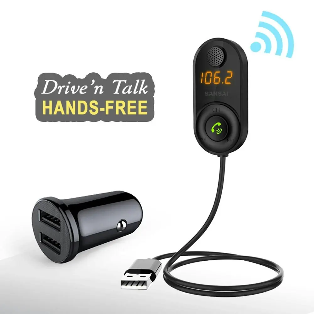 Sansai Bluetooth Hands-Free Car Kit FM Transmitter w/USB 3.1A Port Car Charger