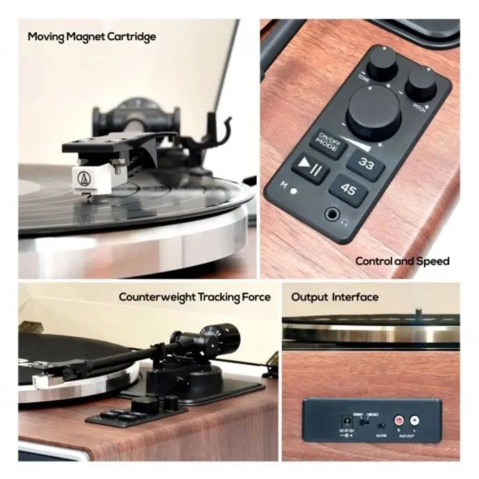 mBeat HiFi 35W 33/45 RPM Turntable/Vinyl Player w/ Bluetooth Speakers Walnut