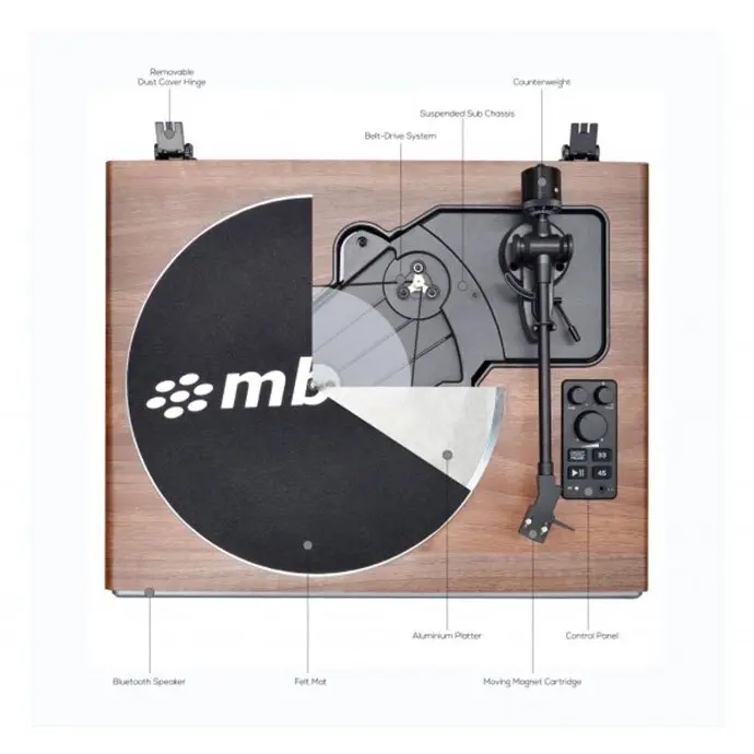 mBeat HiFi 35W 33/45 RPM Turntable/Vinyl Player w/ Bluetooth Speakers Walnut