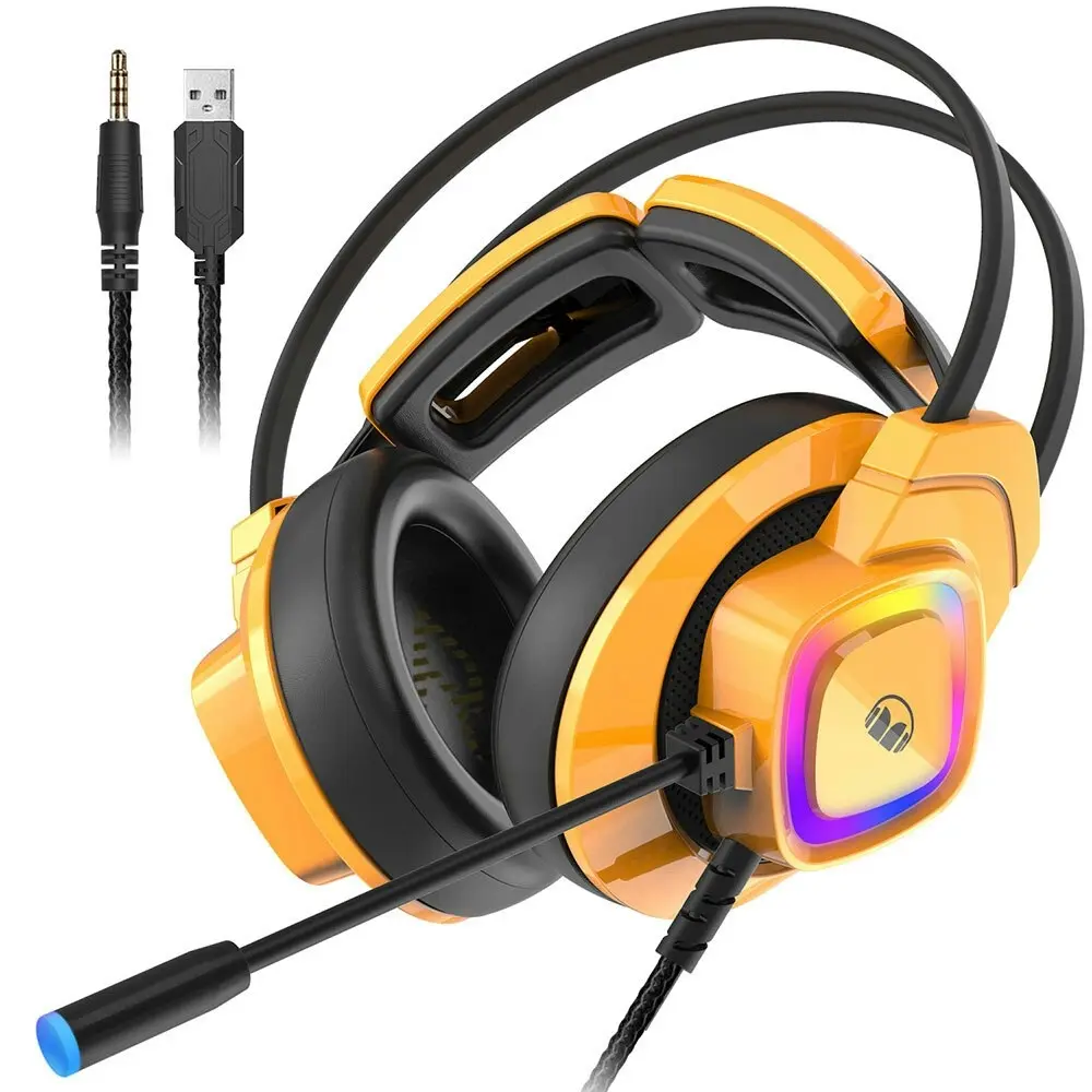 Monster Mission Bot PC Gaming Headset Over-Ear Plug-In/Wired 3.5mm w/Mic Yellow