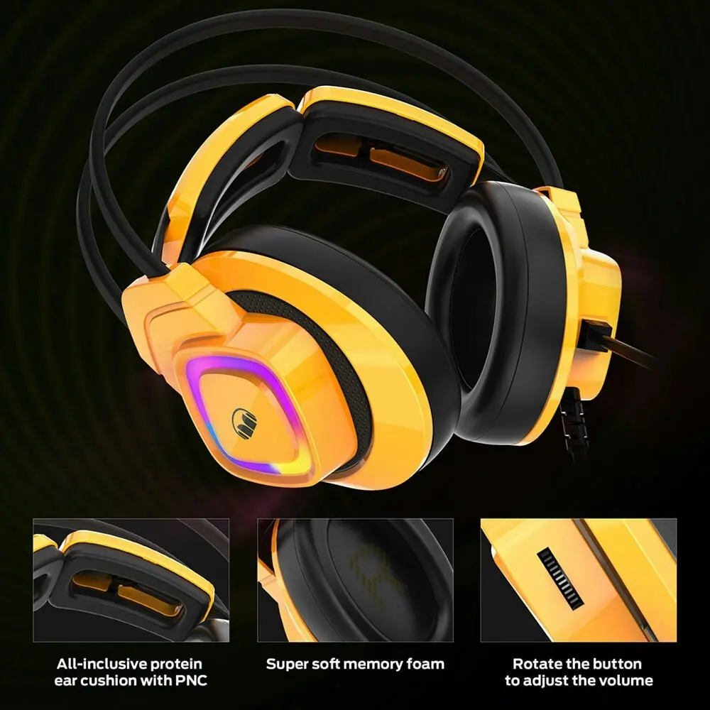 Monster Mission Bot PC Gaming Headset Over-Ear Plug-In/Wired 3.5mm w/Mic Yellow