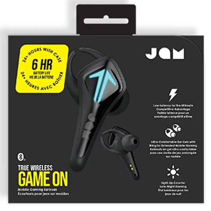 Jam Game On Gaming Bluetooth Wireless In Ear Earphones w/Rechargable Case Black